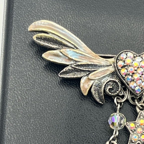 Kirks Folly Always Faithful Winged Heart Moon & Stars rhinestone brooch pin - Picture 7 of 16